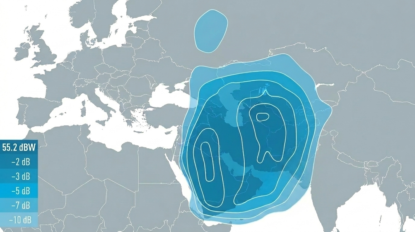 AM7 satellite Ku-band coverage footprint @ 40°E — MENA and maritime routes