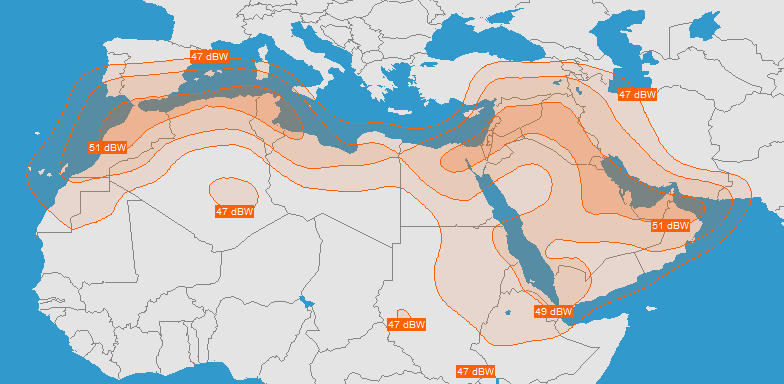 Es'hail-1 at 25.5°E — Ku Band MENA Beam downlink contour
