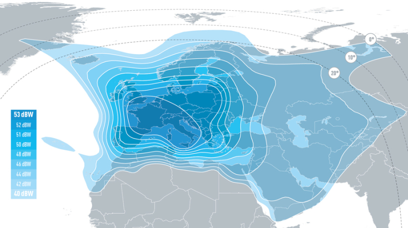 Hotbird 13F&13G at 13°E — Europe Widebeam downlink contour